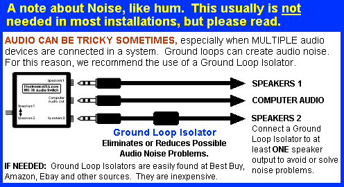 Using a ground loop isolator with a computer audio switch