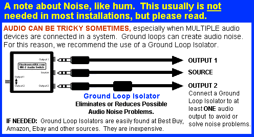 Connecting a ground loop isolator to the MK-2 audio switch